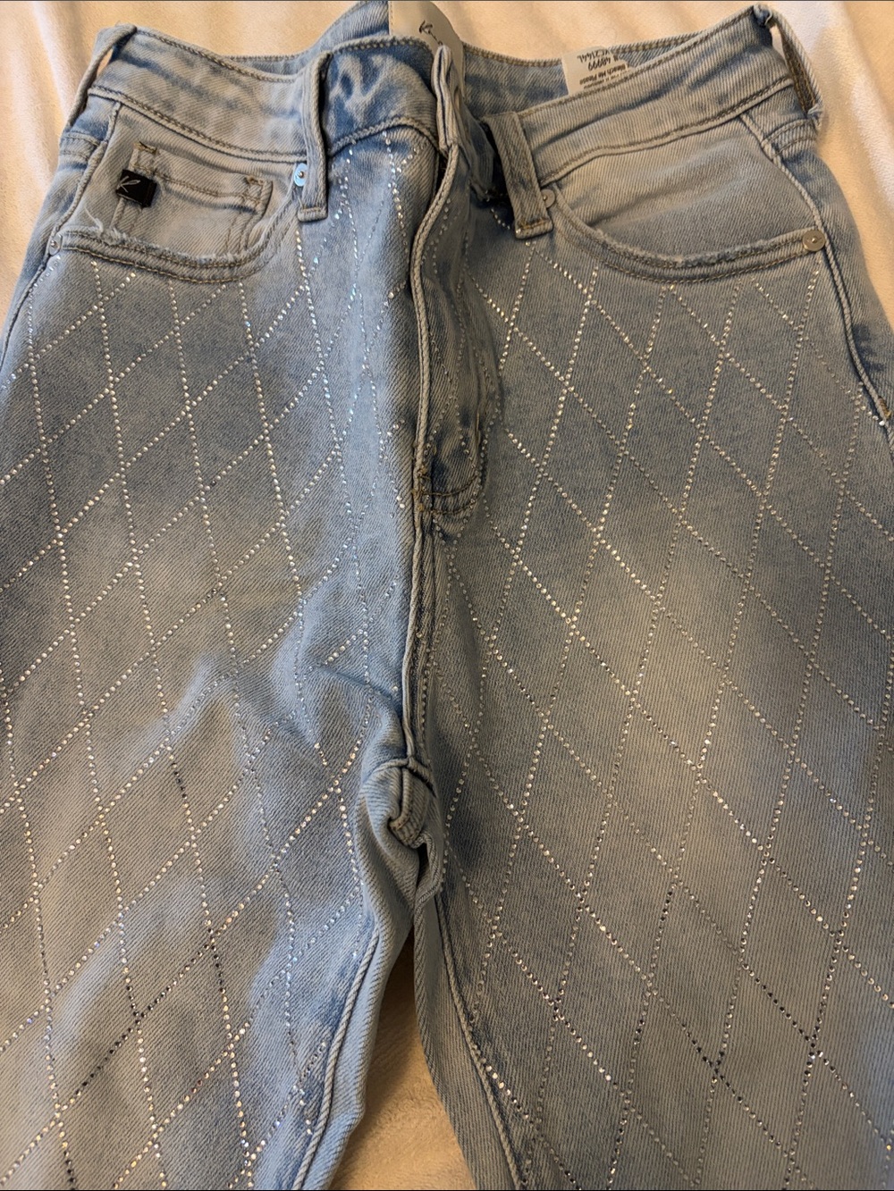 KanCan Light Blue Rhinestone Diamond Flare Jeans - Picture 4 of 5